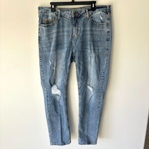 Cowgirl Tuff Jeans Cowboy Friend Medium Wash High Waist Distressed Straight Leg